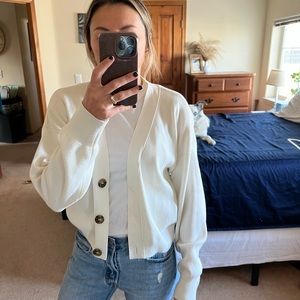 H&M White Cropped Button Cardigan